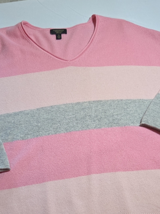 Charter Club Sweaters - 100% Cashmere  Light Pink & Gray Striped V-Neck Collegate XLSweater